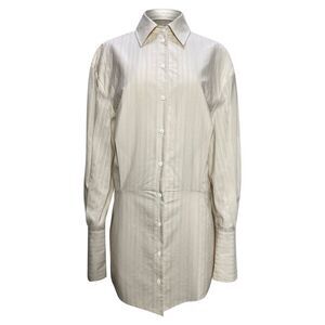 The Attico Striped Mini Button-Down Shirt Dress in Cream Cotton